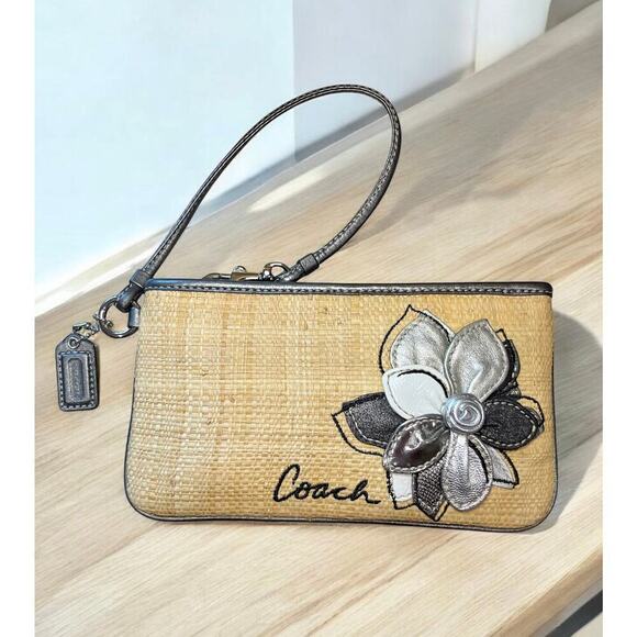 Y2K Coach 13531 Hamptons Archive 10th Anniversary Straw Floral Bag & Wristlet - Picture 6 of 14